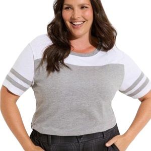 Torrid NWT Super Soft Slub Jersey Boat Neck Elbow Sleeve Varsity Tee 1X 14-16